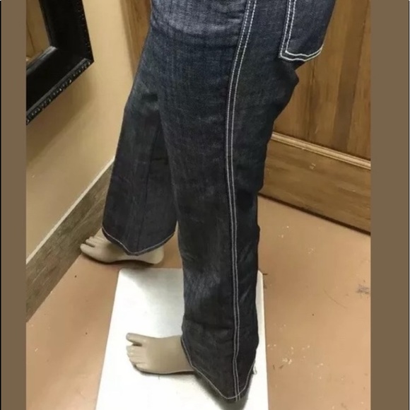 Escada Gray Blue White Stitch Straight Leg Jeans 4 - Picture 4 of 12